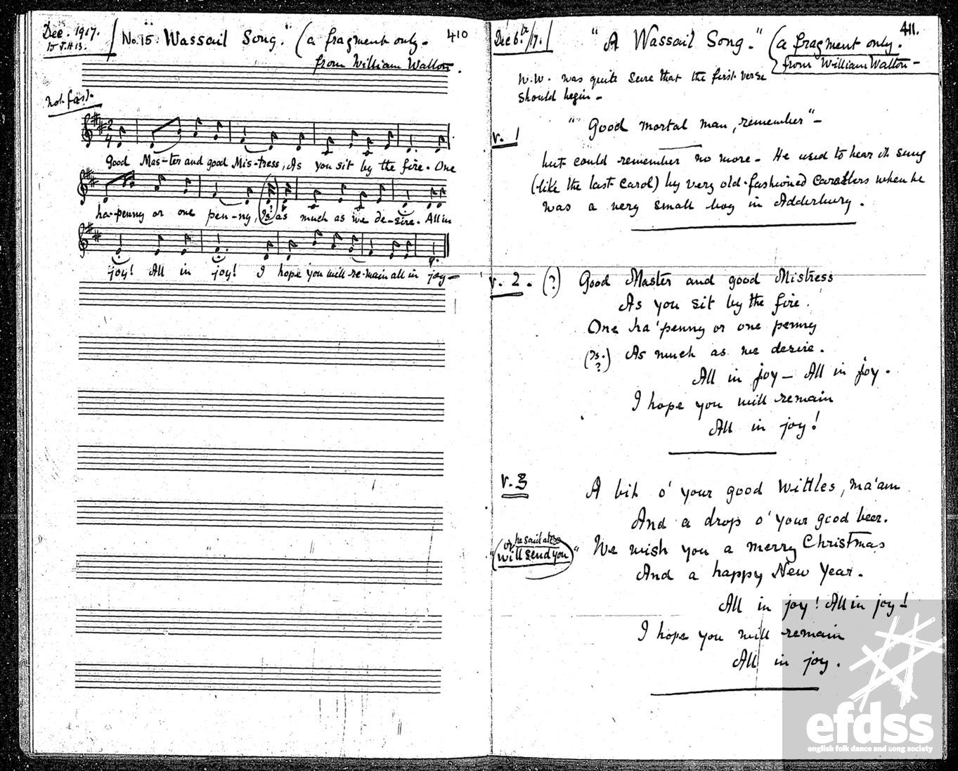 William Walton's Wassail Song, from the Janet Blunt MSS.