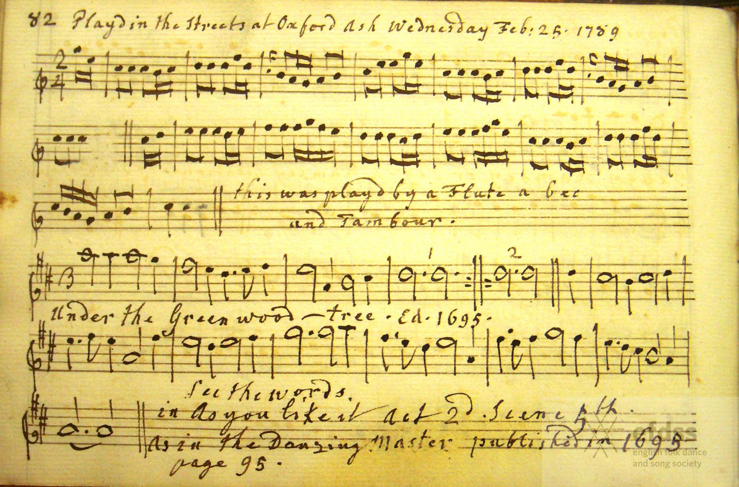 Astley's Ride as notated by Malchair, 1789. Image copyright VWML.